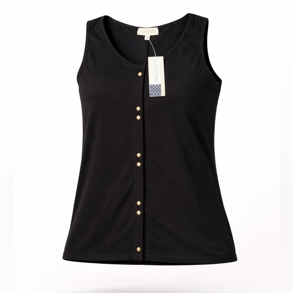 DIANA BELLE Womens Sleeveless Blouse Size Large Black with Bronze Hardware​​